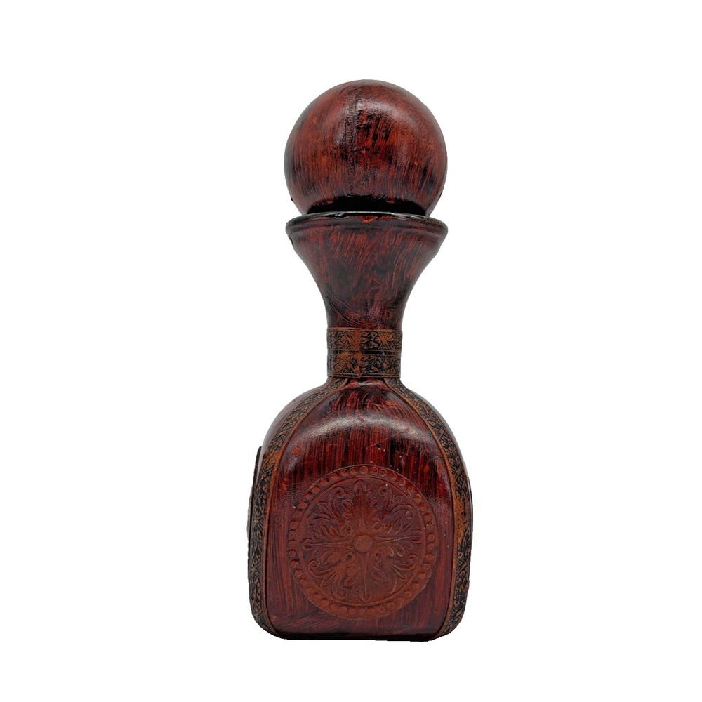 Vintage Italian Leather Wrapped Decanter Mid Century Modern Ball Stopper Bottle